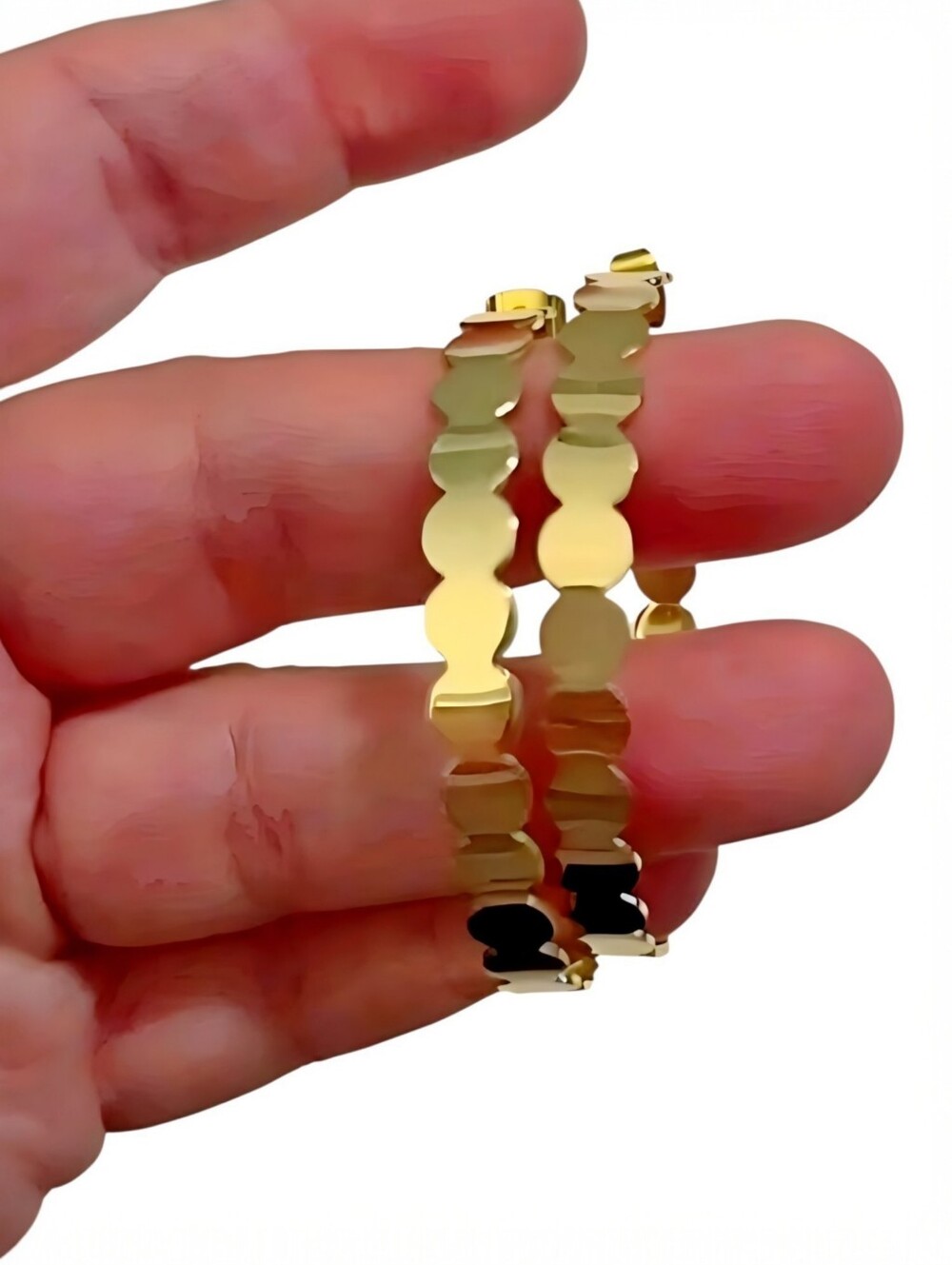 Gold Statement Hoop Earrings, Scalloped Disc Link Design, Lightweight, NWOT